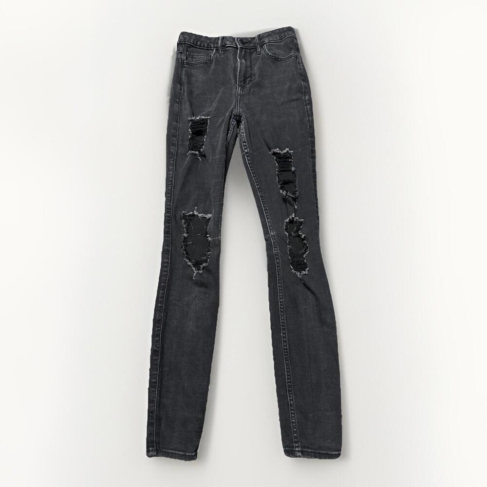 Hollister‎ Jeans Woman’s 1L Curvy High-Rise Super Skinny Distressed Black 24x29